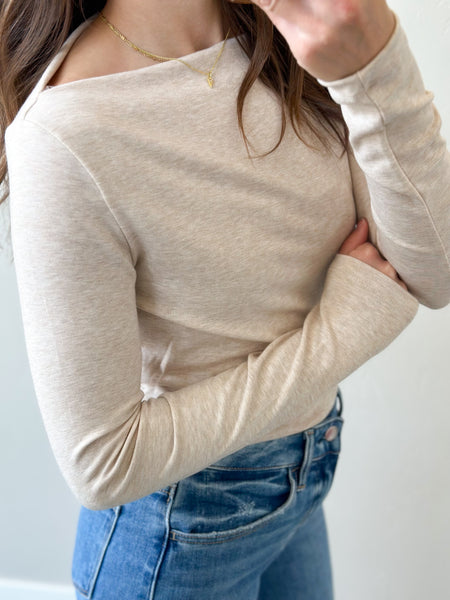 Archer Boatneck Basic Long Sleeve [oatmeal & dark mauve]