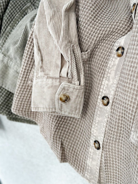 Contrast All the Way Shacket [taupe & olive]