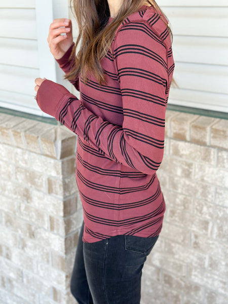 Breya Ribbed Long Sleeve [deep mauve & black]