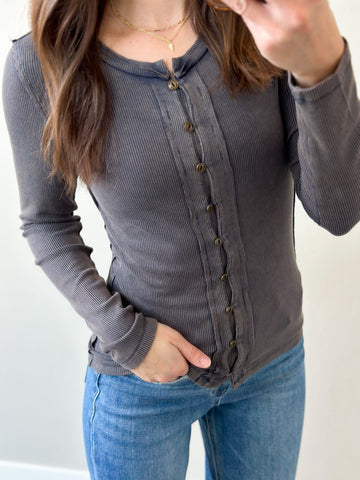 Kalvin Button Down Ribbed Top