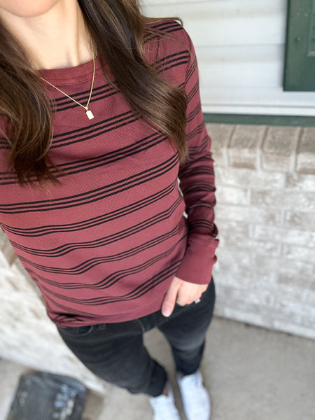 Breya Ribbed Long Sleeve [deep mauve & black]