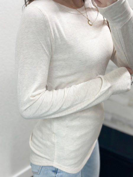 Breya Ribbed Long Sleeve [oatmeal with light pink hues]