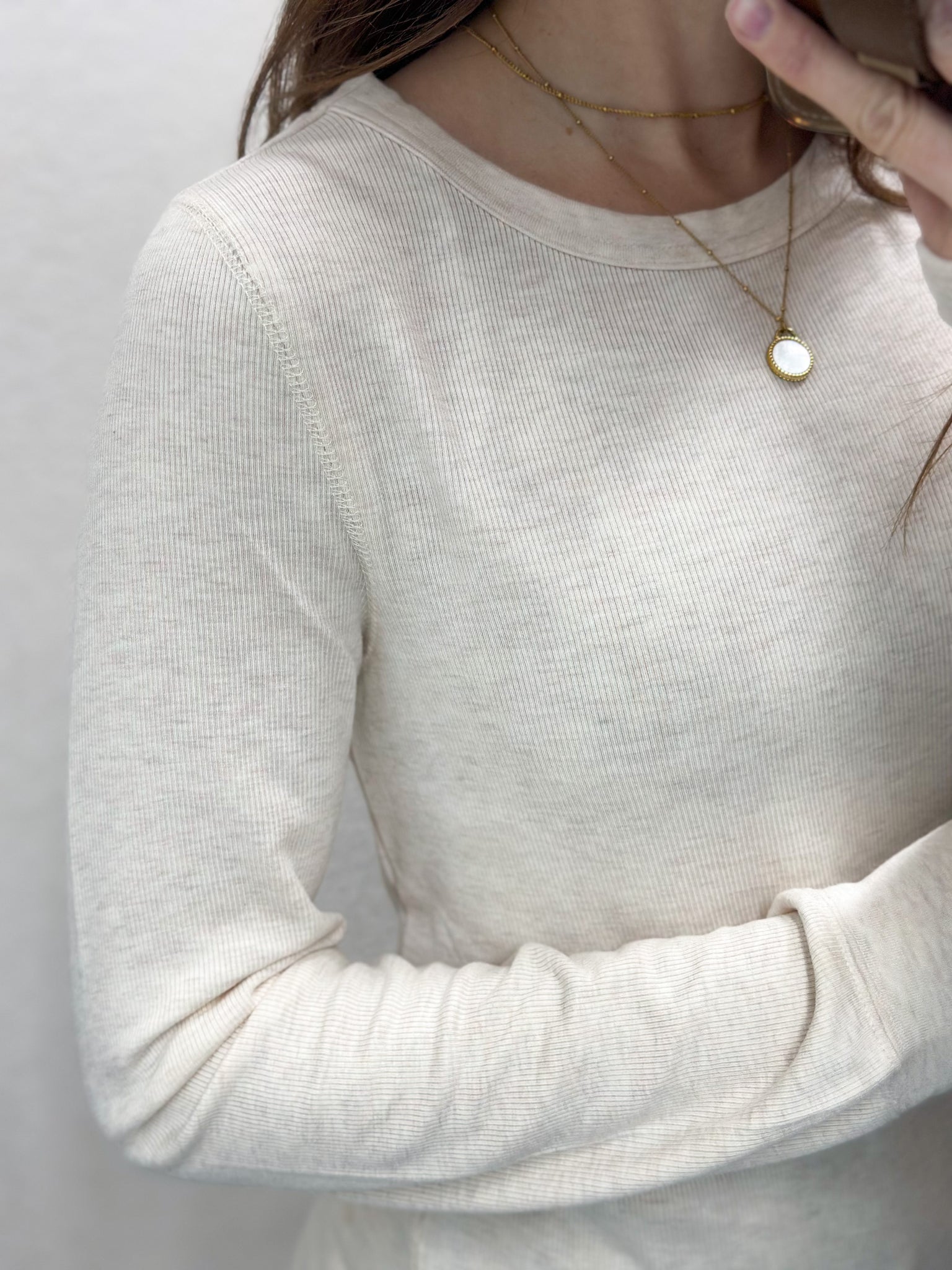 Breya Ribbed Long Sleeve [oatmeal with light pink hues]