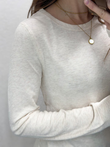 Breya Ribbed Long Sleeve [oatmeal with light pink hues]