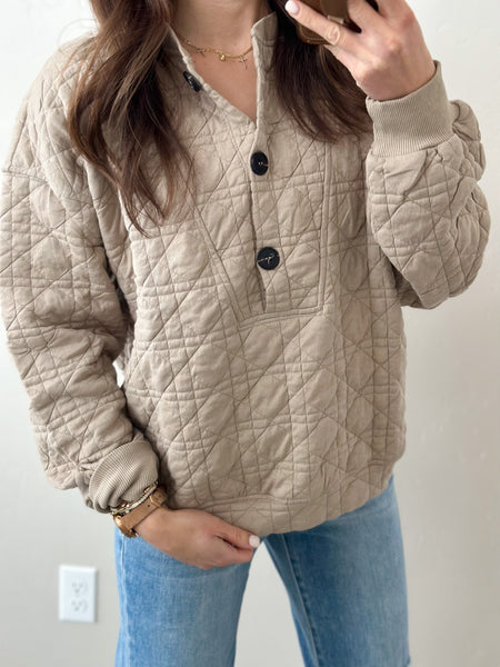 Riley Quilted Henley Pullover [taupe]