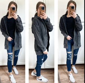 Washed One Waffle Hooded Cardigan [black]