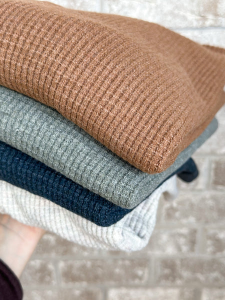 Sweet Heavenly Waffle Henley [camel, teal, olive, oatmeal]