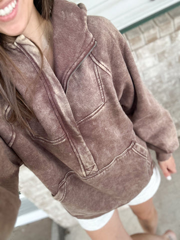 Comfort Wash 1/2 Zip Hoodie [blue, burgundy mocha, dark olive]