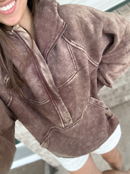 Comfort Wash 1/2 Zip Hoodie [blue, burgundy mocha, dark olive]