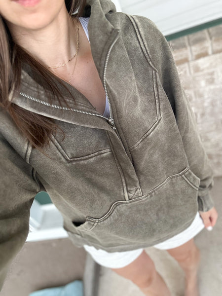 Comfort Wash 1/2 Zip Hoodie [blue, burgundy mocha, dark olive]