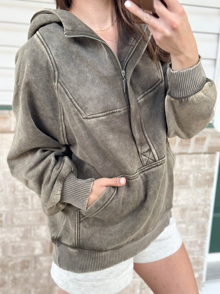 Comfort Wash 1/2 Zip Hoodie [blue, burgundy mocha, dark olive]