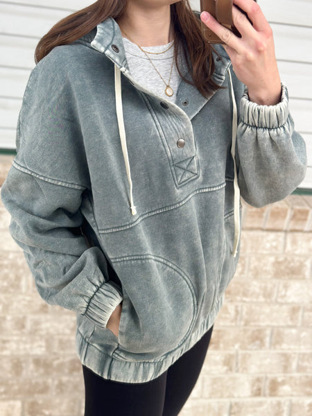 Comfort Button Hoodie [taupe & oliveteal]