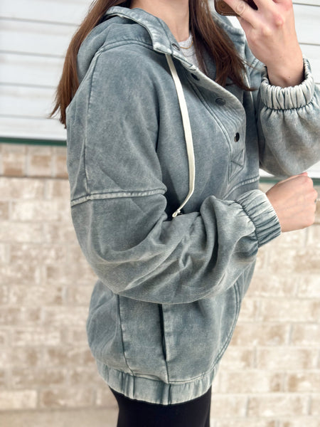 Comfort Button Hoodie [taupe & oliveteal]