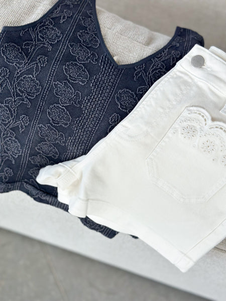 Lace Trim Pocket White Shorts