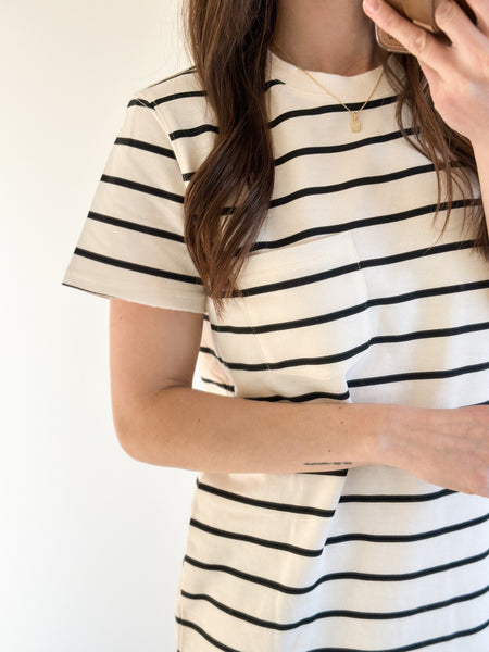 Vintage Summer T-Shirt Dress [mauve, olive, grey, stripes]