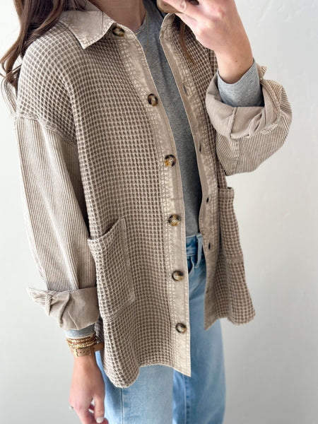 Contrast All the Way Shacket [taupe & olive]