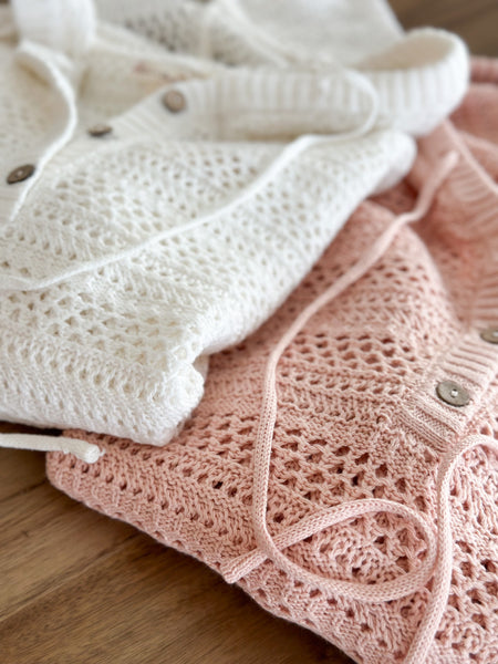 Beachy Crochet Hoodie [white & peach]