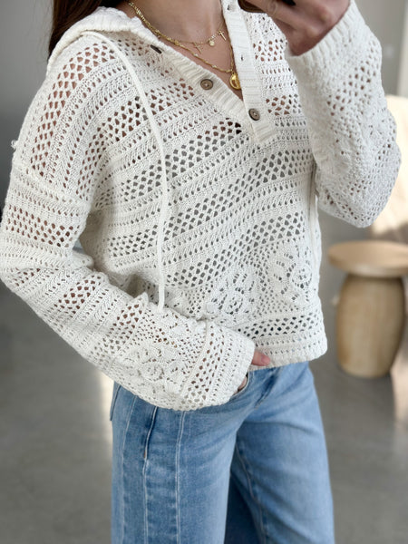 Beachy Crochet Hoodie [white & peach]