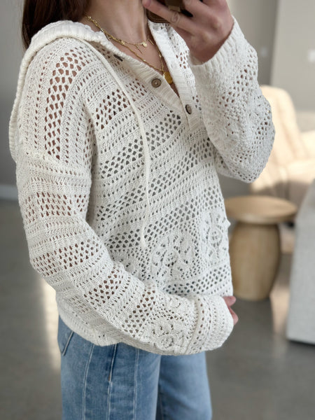 Beachy Crochet Hoodie [white & peach]