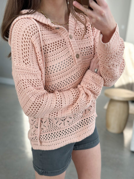 Beachy Crochet Hoodie [white & peach]