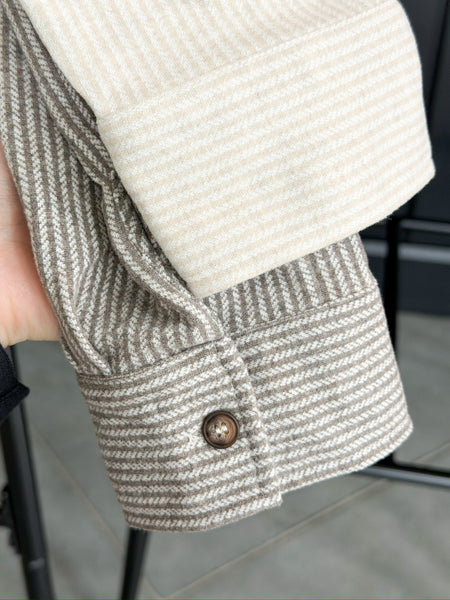 Cooper Stripe Shackets [taupe & charcoal/olive]
