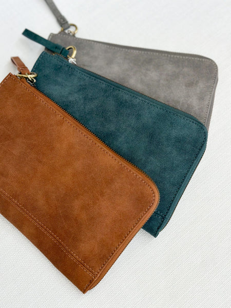 Faux Suede Crossbody/Clutch [evergreen, gray, tan]