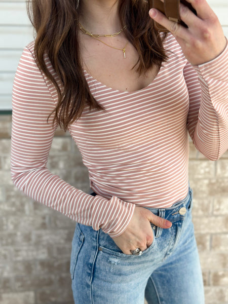 Mauve Stripe DOUBLE Lined Long Sleeve