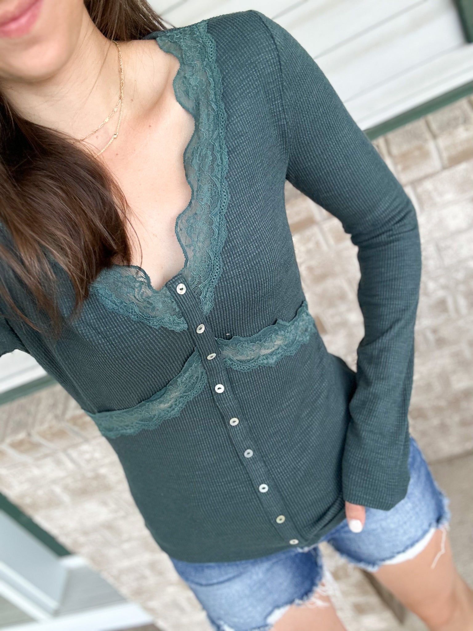 Date Night Ribbed Lace Accent Long Sleeve