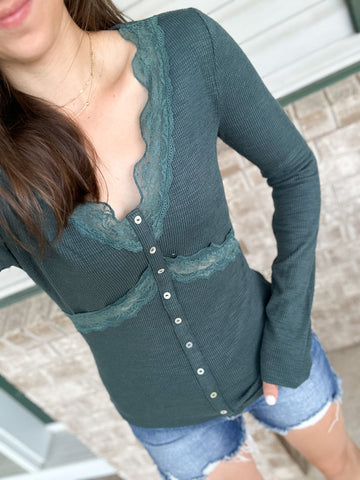 Date Night Ribbed Lace Accent Long Sleeve