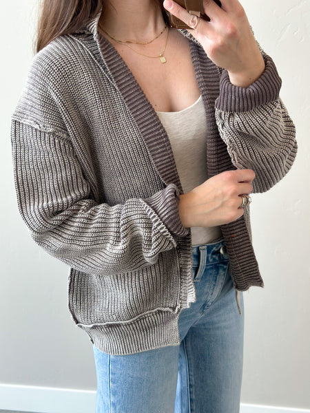 Hazey Day Acid Wash Cardigan [mocha & evergreen]