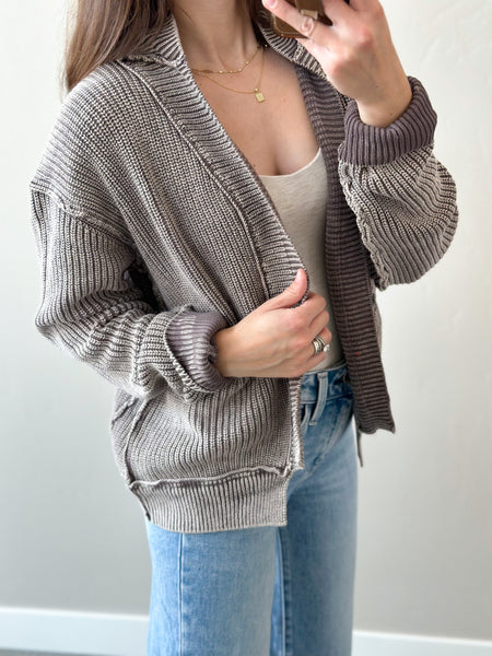 Hazey Day Acid Wash Cardigan [mocha & evergreen]