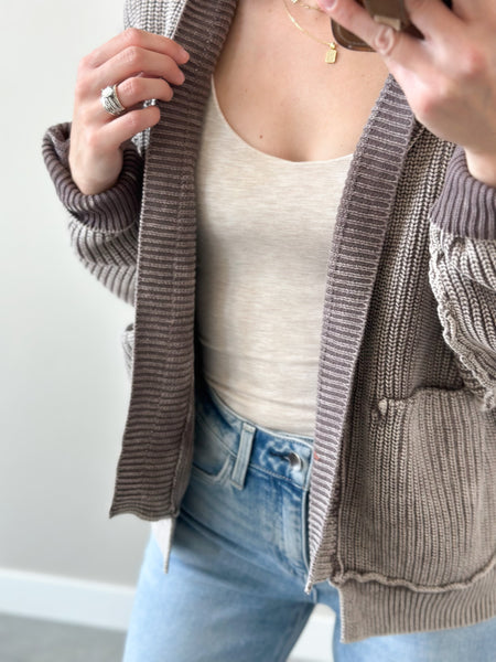 Hazey Day Acid Wash Cardigan [mocha & evergreen]