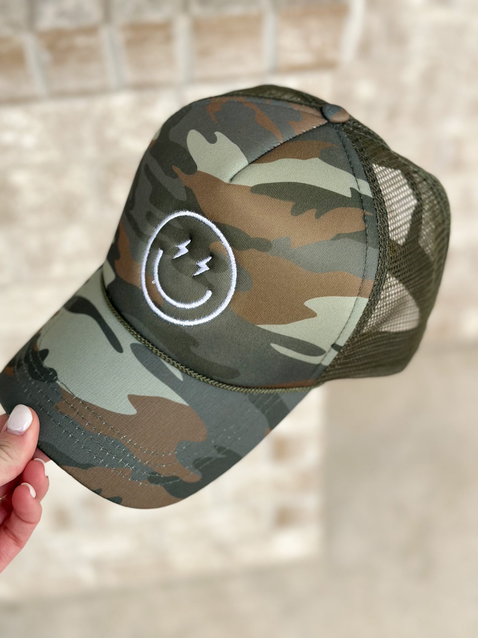 Camo Smiley Trucker Hat