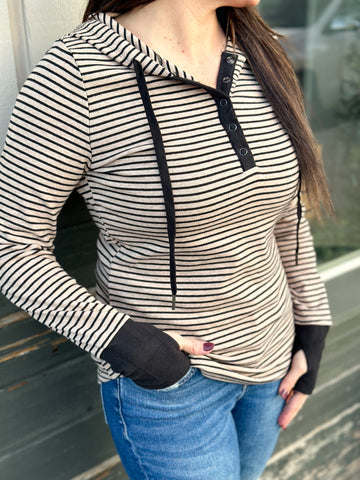 Keeper Stripe Hoodie [espresso & black and oatmeal & black]