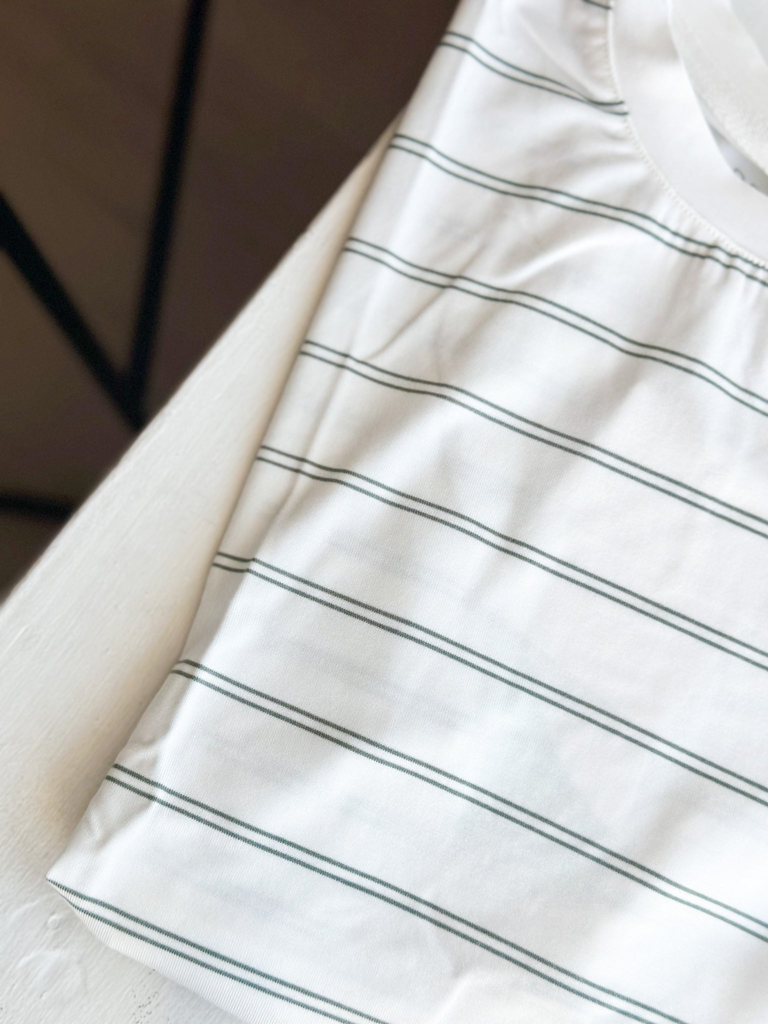 Banks Buttery Soft Tee [ivory w/ jungle green stripe]