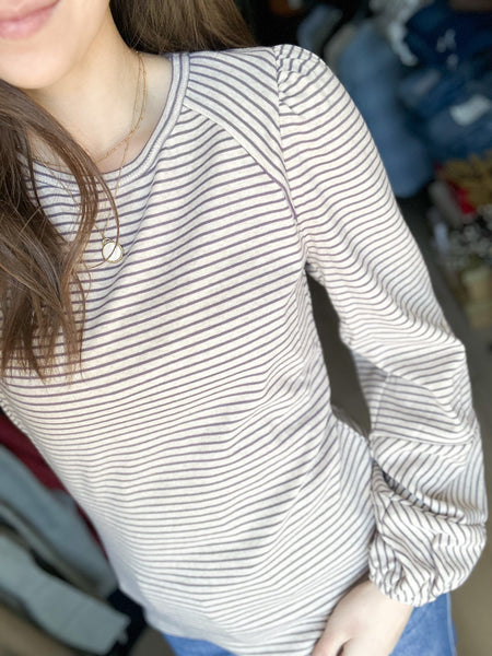 Jade Lavender Stripe Cinch Sleeve Top [PRE-ORDER ships in 1-2 weeks]