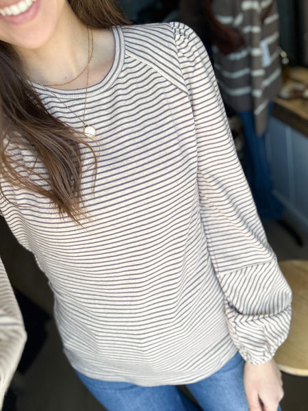 Jade Lavender Stripe Cinch Sleeve Top [PRE-ORDER ships in 1-2 weeks]