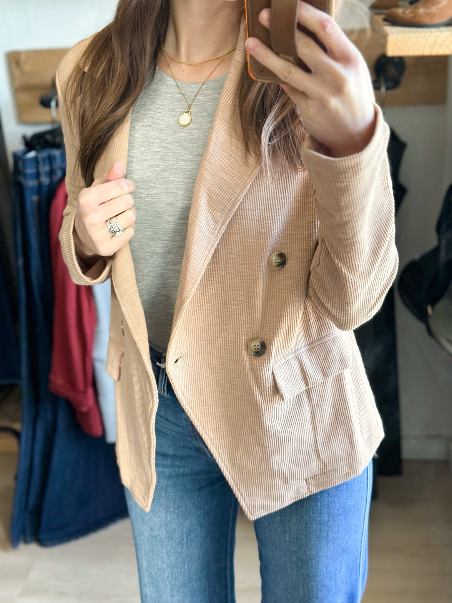 Riff Ribbed Taupe Blazer