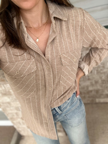 Maple Buttery Soft Button Down [taupe/ivory stripe]