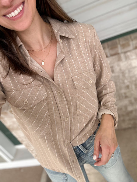 Maple Buttery Soft Button Down [taupe/ivory stripe]