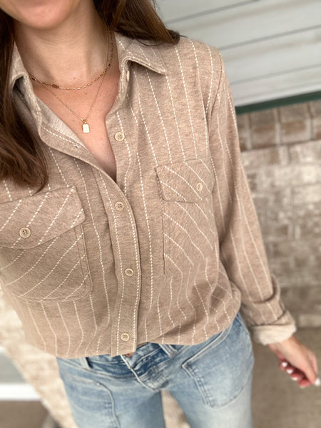 Maple Buttery Soft Button Down [taupe/ivory stripe]