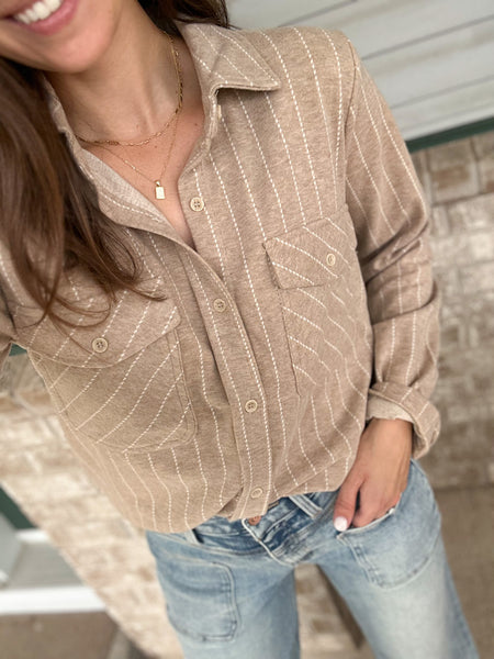 Maple Buttery Soft Button Down [taupe/ivory stripe]