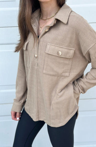 Buttery Soft Staple Pullover [taupe & evergreen]