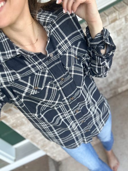 Maple Buttery Soft Button Down [navy-charcoal/ivory]