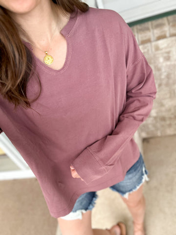 Supreme Soft Cotton Stretchy Notch Neck [mauve & teal blue]