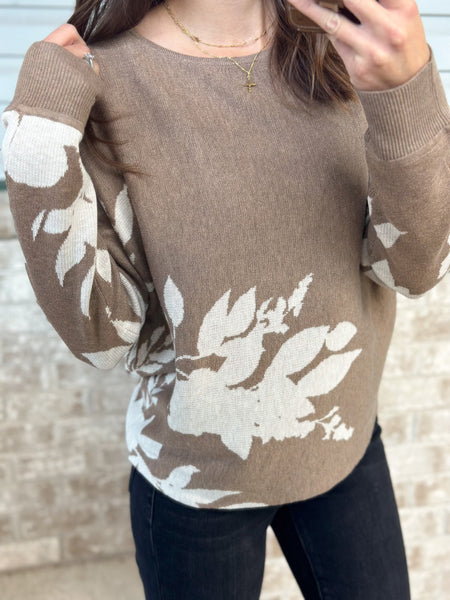 Mocha Floral Slouchy Sweater