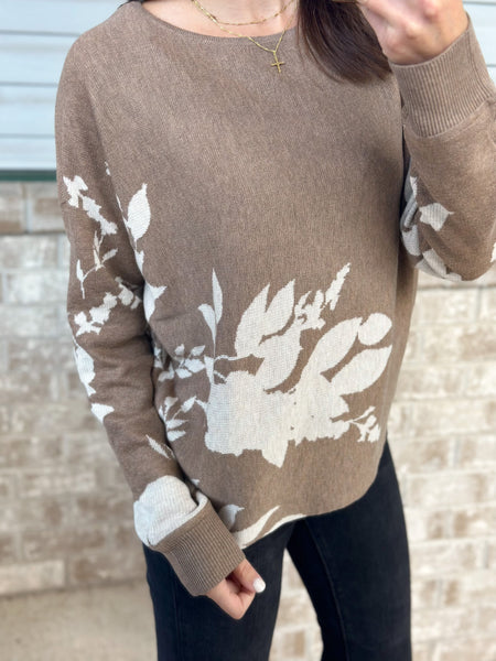 Mocha Floral Slouchy Sweater