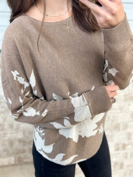 Mocha Floral Slouchy Sweater