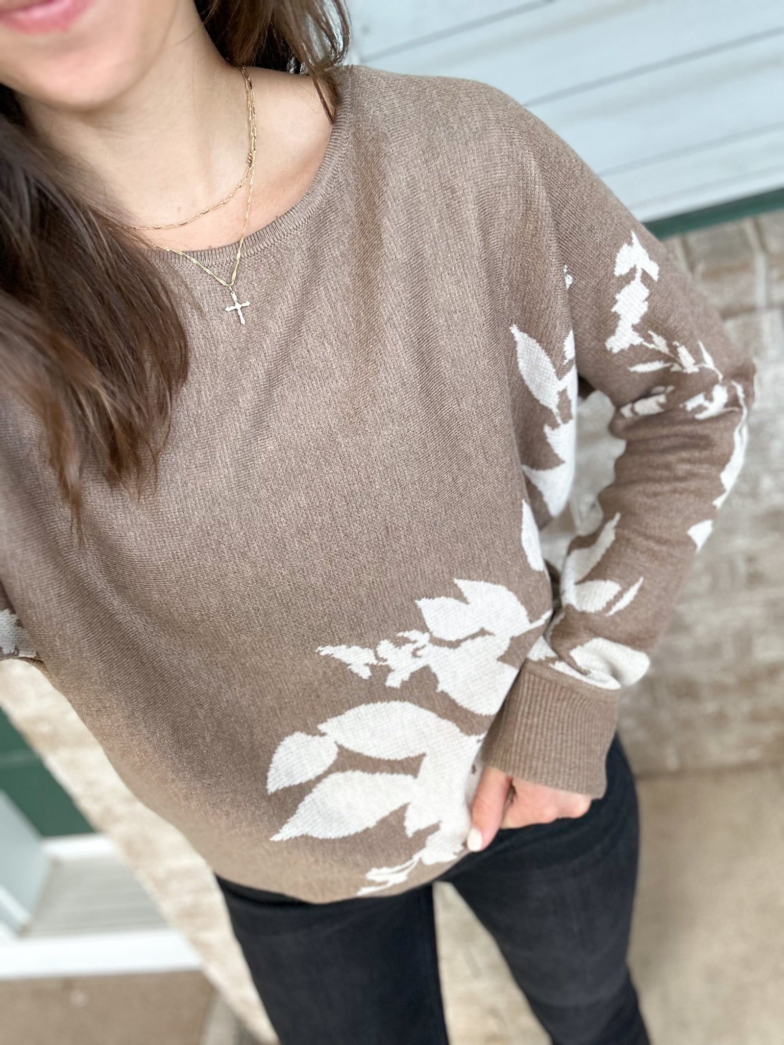 Mocha Floral Slouchy Sweater