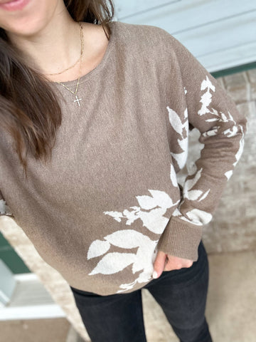 Mocha Floral Slouchy Sweater